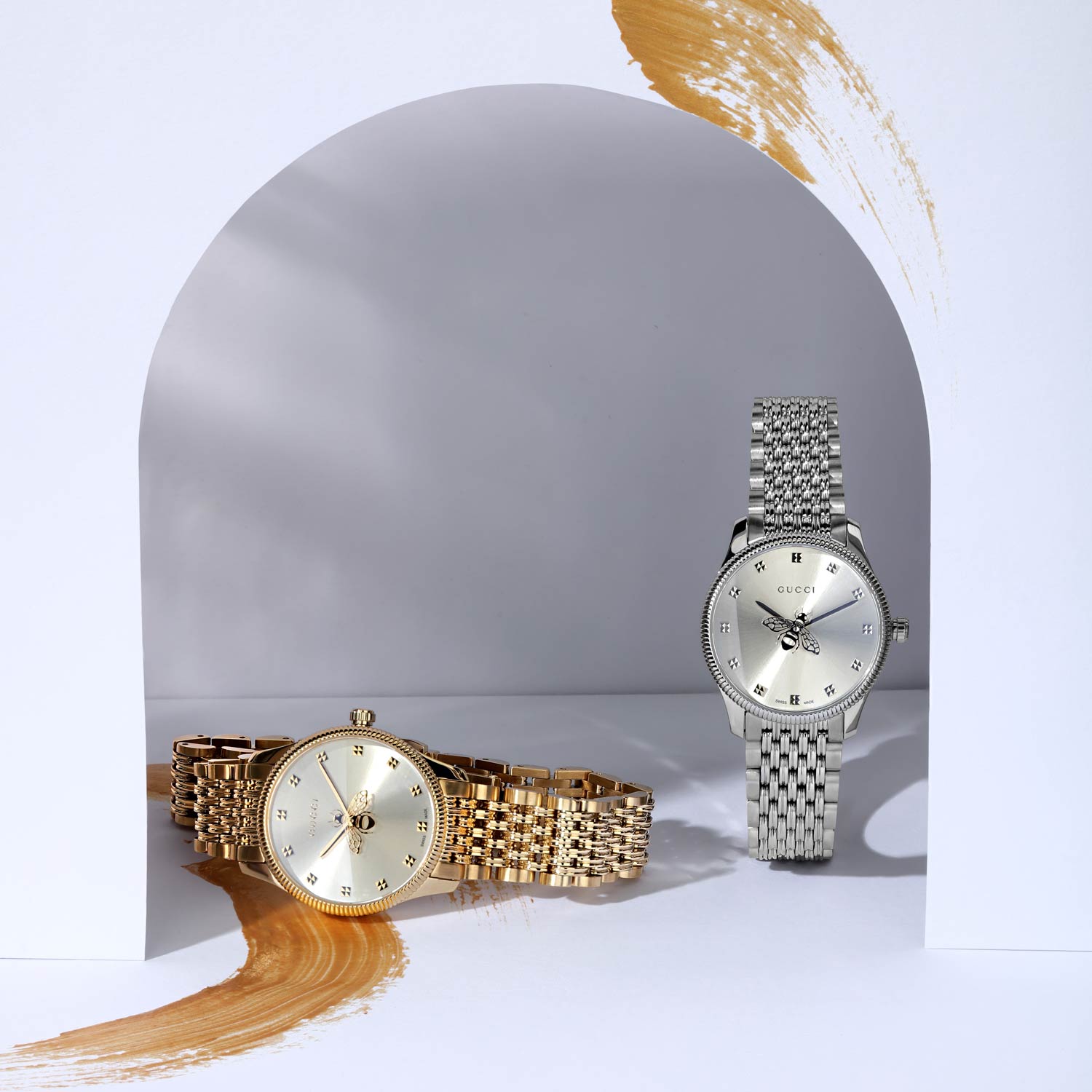 Shop Authentic Gucci G Timeless Quartz Mother of Pearl Dial Gold Steel Strap Watch For Women - YA1265021 - Luxxuri
