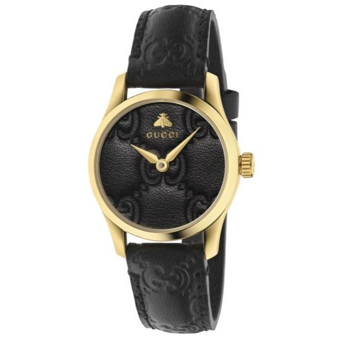 Shop Authentic Gucci G Timeless Quartz Black Dial Black Leather Strap Watch For Women - YA126581A - Luxxuri