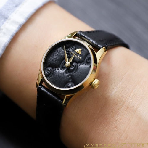 Shop Authentic Gucci G Timeless Quartz Black Dial Black Leather Strap Watch For Women - YA126581A - Luxxuri