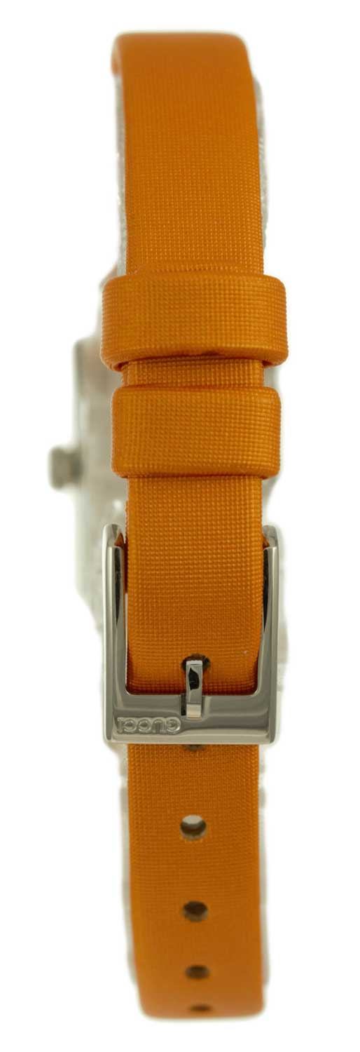 Shop Authentic Gucci G-Frame Square Mother of Pearl Orange Dial Orange Leather Strap Watch For Women - YA128532 - Luxxuri