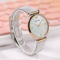 Shop Authentic Emporio Armani Gianni T Bar Mother of Pearl Dial Silver Mesh Bracelet Watch For Women - AR2068 - Luxxuri