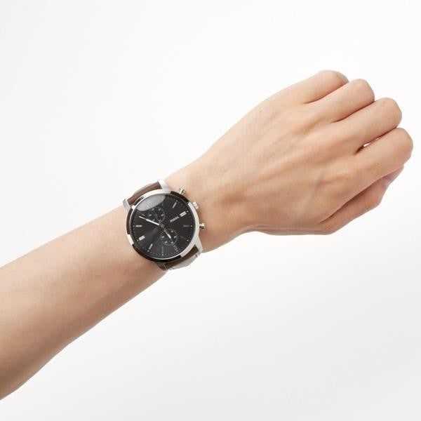 Fossil Townsman Chronograph Black Dial Brown Leather Strap Watch for Men - FS5280