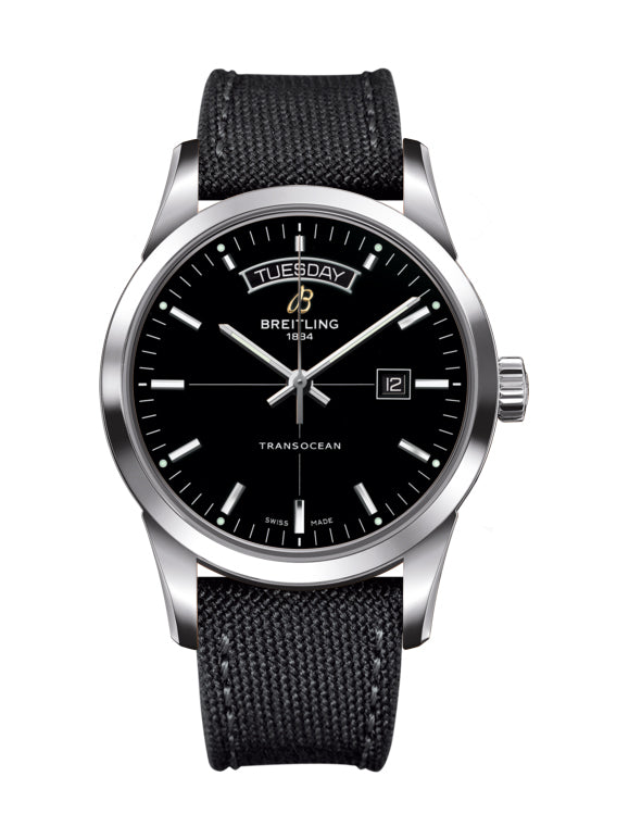 Breitling Transocean Day & Date 43mm Black Dial Black Nylon Strap Mens Watch - A4531012/BB69/109W/A20 BA.1