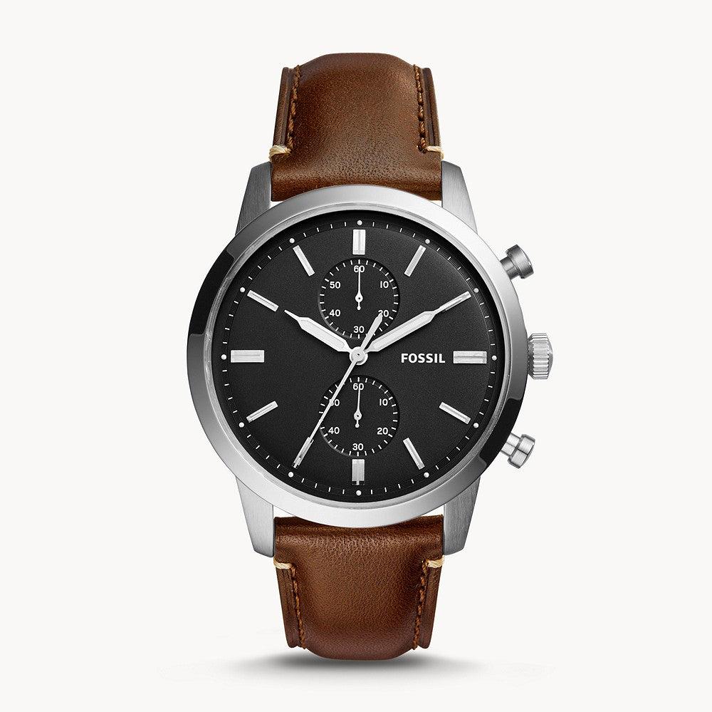 Fossil Townsman Chronograph Black Dial Brown Leather Strap Watch for Men - FS5280