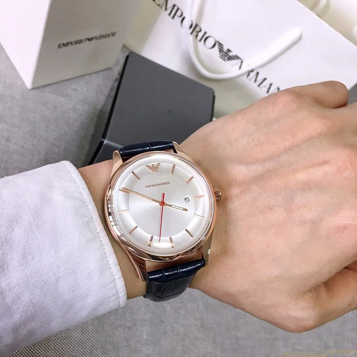 Shop Authentic Emporio Armani Classic Silver Dial Blue Leather Strap Watch For Men - AR11131 - Luxxuri