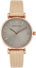 Shop Authentic Emporio Armani Gianni T Bar Gunmetal Dial Beige Leather Strap Watch For Women - AR1681 - Luxxuri