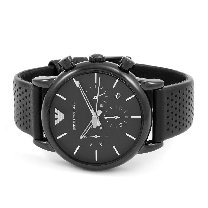 Shop Authentic Emporio Armani Luigi Chronograph Black Dial Black Leather Strap Watch For Men - AR1737 - Luxxuri