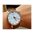 Shop Authentic Emporio Armani Classic Chronograph White Dial Brown Leather Strap Watch For Men - AR1809 - Luxxuri