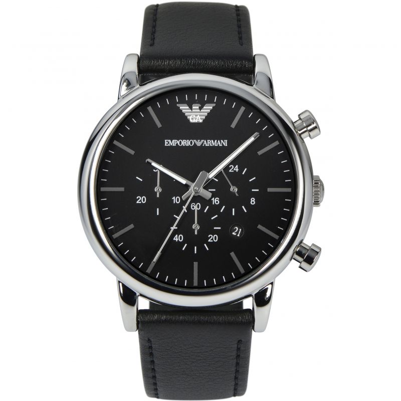 Shop Authentic Emporio Armani Luigi Chronograph Black Dial Black Leather Watch For Men - AR1828 - Luxxuri