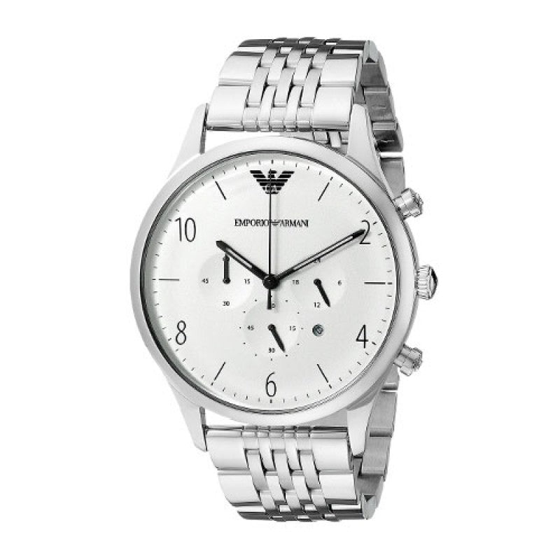 Shop Authentic Emporio Armani Classic Chronograph Silver Dial Silver Steel Strap Watch For Men - AR1879 - Luxxuri
