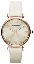 Shop Authentic Emporio Armani Gianni T Bar Light Brown Dial White Leather Strap Watch For Women - AR1769 - Luxxuri