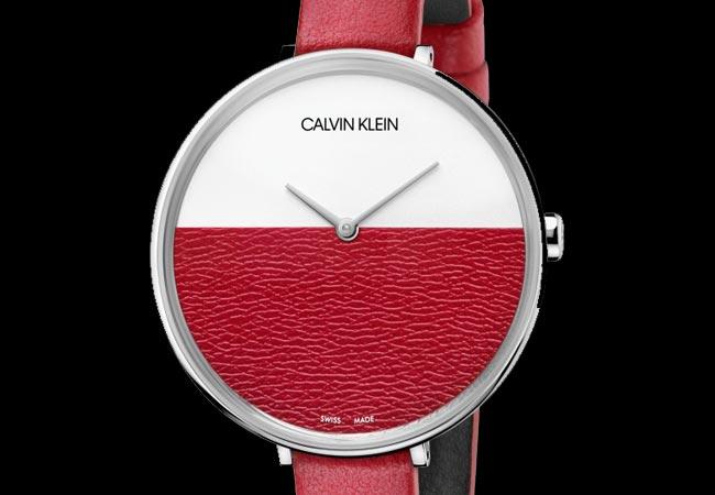 Shop Authentic Calvin Klein Rise Yellow Red Dial Red Leather Strap Watch for Women - K7A231UP - Luxxuri