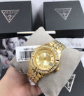 Shop Authentic Guess Dazzling Diamonds Gold Dial Gold Steel Strap Watch for Women - W85110L1 - Luxxuri