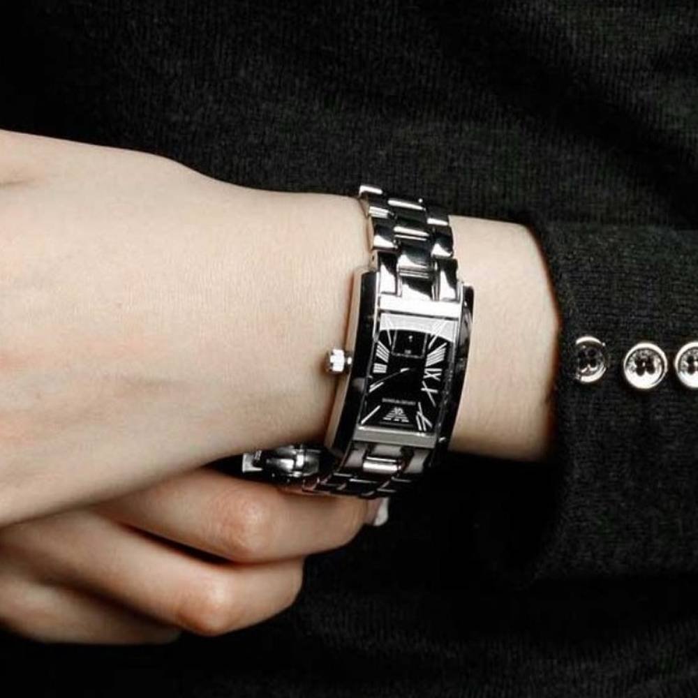 Emporio Armani Classic Black Dial Silver Stainless Steel Watch For Women - AR0157