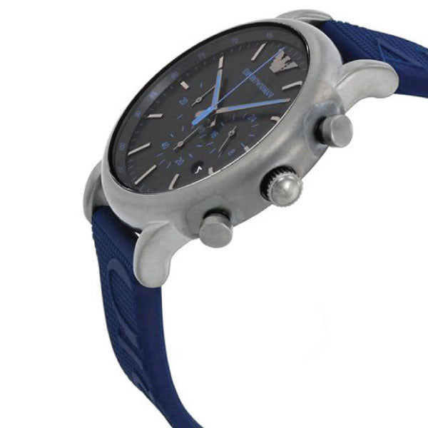 Emporio Armani Luigi Chronograph Black Dial Blue Rubber Strap Watch For Men - AR11023