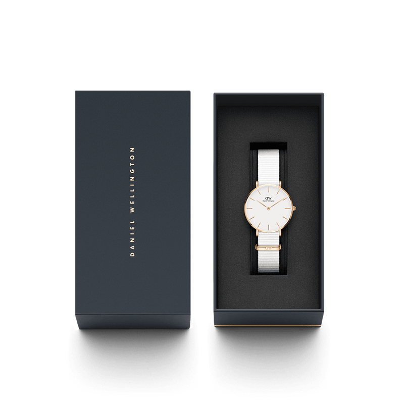 Shop Authentic Daniel Wellington Petite Dover Quartz White Dial White NATO Strap Watch For Women - DW001000313 - Luxxuri