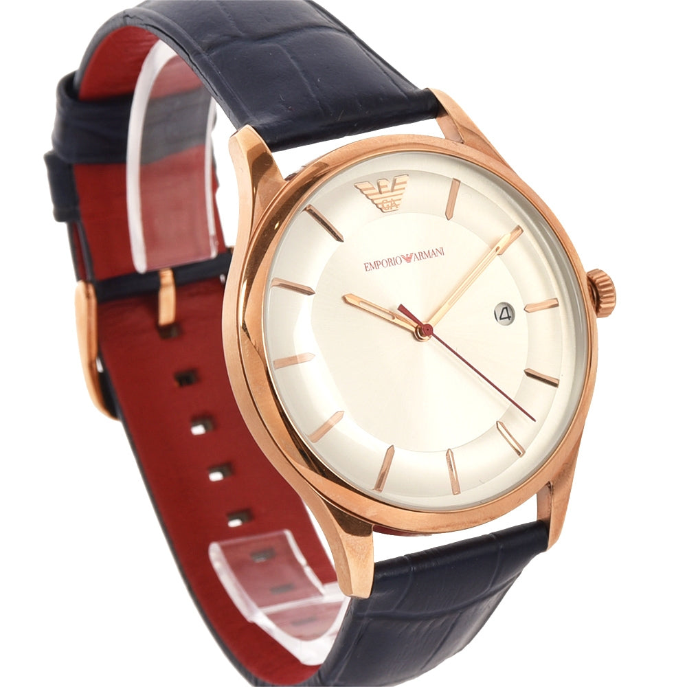 Shop Authentic Emporio Armani Classic Silver Dial Blue Leather Strap Watch For Men - AR11131 - Luxxuri