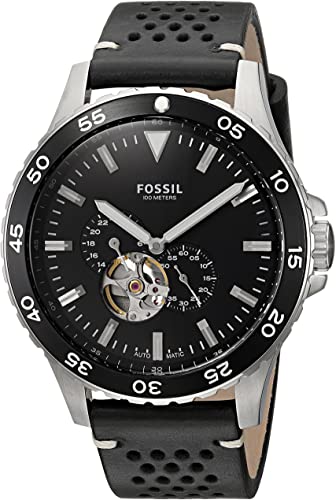 Shop Authentic Fossil Crewmaster Sports Automatic Black Dial Black Leather Strap Watch for Men - ME3148 - Luxxuri