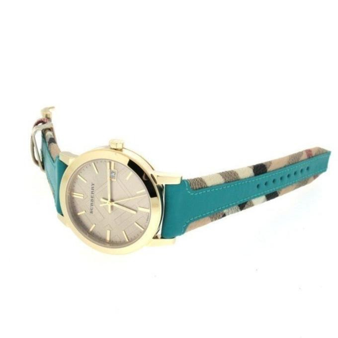 Shop Authentic Burberry The City Gold Dial Blue Leather Strap Watch for Women - BU9018 - Luxxuri