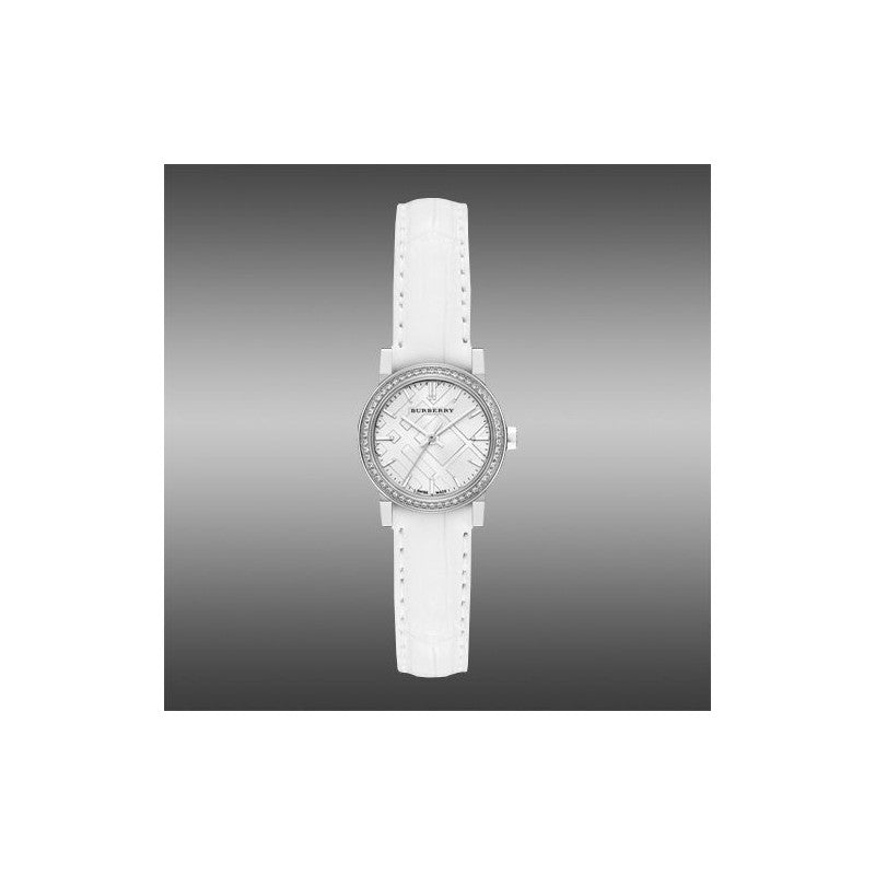 Burberry The City White Diamonds Dial White Leather Strap Watch for Women - BU9221