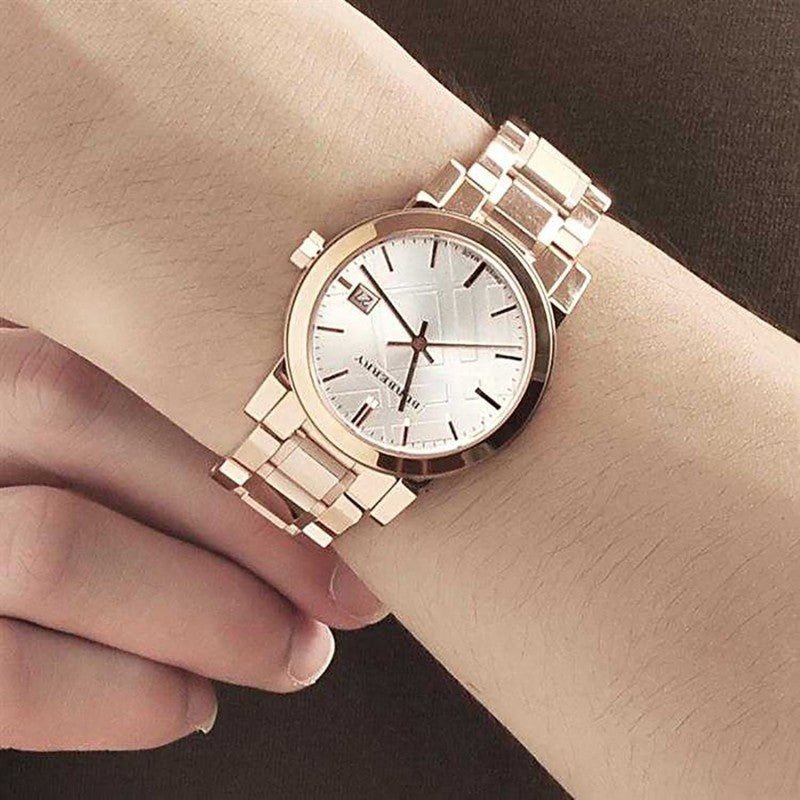 Shop Authentic Burberry The City White Dial Rose Gold Steel Strap Watch for Women - BU9004 - Luxxuri