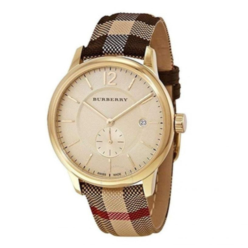 Burberry The Classic Round Gold Dial Brown Leather Strap Unisex Watch - BU10001