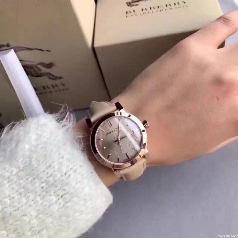 Shop Authentic Burberry The City Beige Dial Brown Leather Strap Watch for Women - BU9014 - Luxxuri