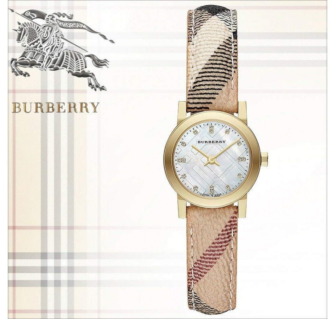 Burberry The City Diamonds Mother of Pearl Dial Brown Leather Strap Watch for Women - BU9226