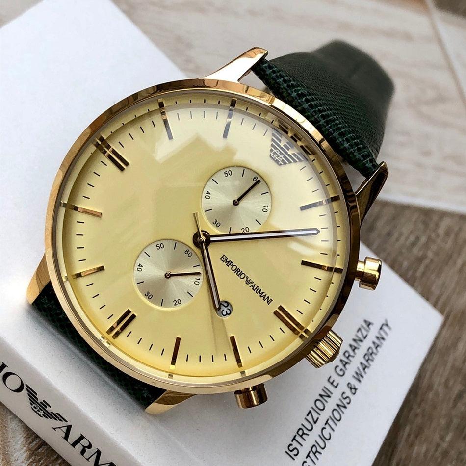 Shop Authentic Emporio Armani Gianni Beige Dial Grey Leather Strap Watch For Men - AR0386 - Luxxuri