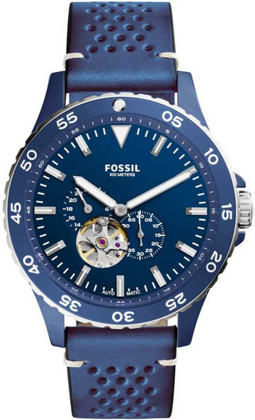 Shop Authentic Fossil Crewmaster Sports Automatic Blue Dial Blue Leather Strap Watch for Men - ME3149 - Luxxuri