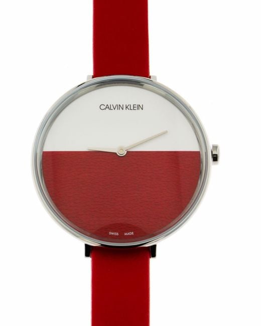 Shop Authentic Calvin Klein Rise Yellow Red Dial Red Leather Strap Watch for Women - K7A231UP - Luxxuri