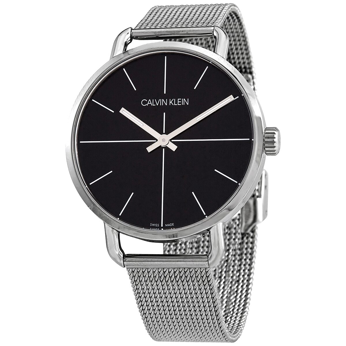 Shop Authentic Calvin Klein Even Black Dial Silver Mesh Bracelet Watch for Women - K7B23121 - Luxxuri