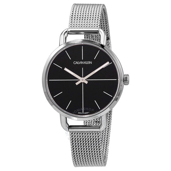 Shop Authentic Calvin Klein Even Black Dial Silver Mesh Bracelet Watch for Women - K7B23121 - Luxxuri
