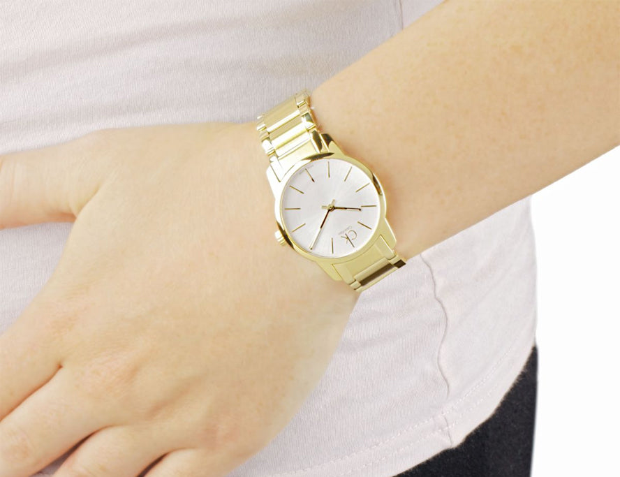 Shop Authentic Calvin Klein City White Dial Gold Steel Strap Watch for Women - K2G23546 - Luxxuri