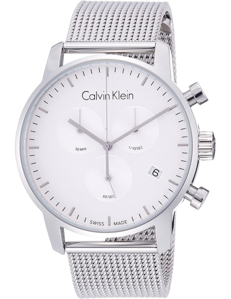 Shop Authentic Calvin Klein City Chronograph White Dial Silver Mesh Bracelet Watch for Men - K2G27126 - Luxxuri
