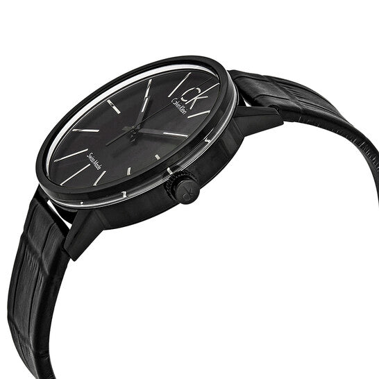Shop Authentic Calvin Klein Post Minimal Black Dial Black Leather Strap Watch for Men - K7621401 - Luxxuri