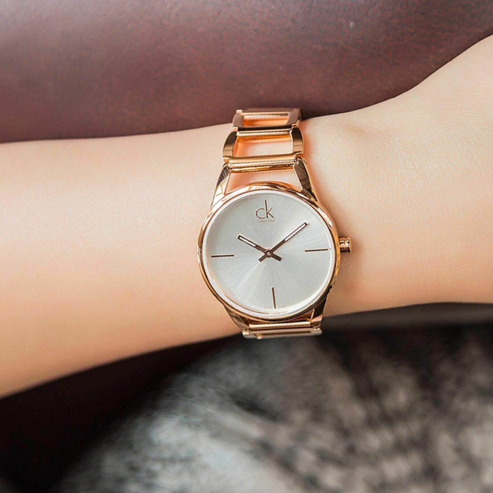 Shop Authentic Calvin Klein Stately White Dial Rose Gold Steel Strap Watch for Women - K3G23626 - Luxxuri