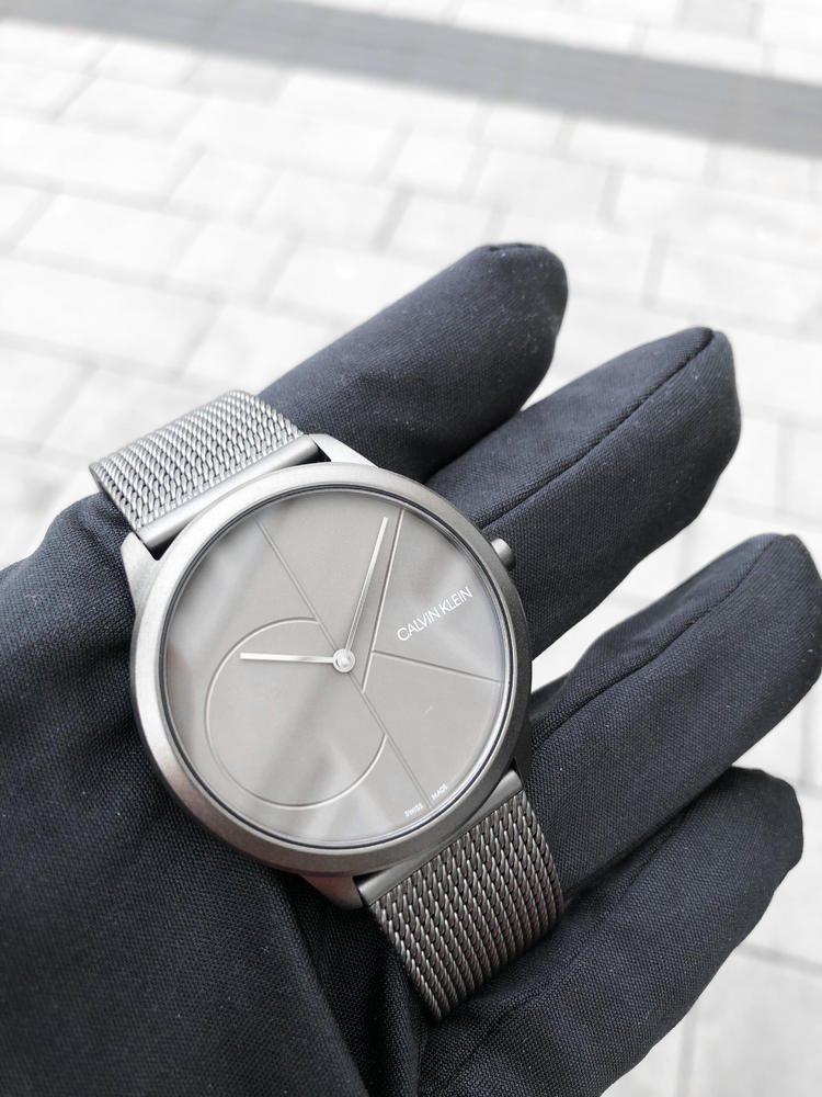 Shop Authentic Calvin Klein Minimal Grey Dial Grey Mesh Bracelet Watch for Men - K3M517P4 - Luxxuri