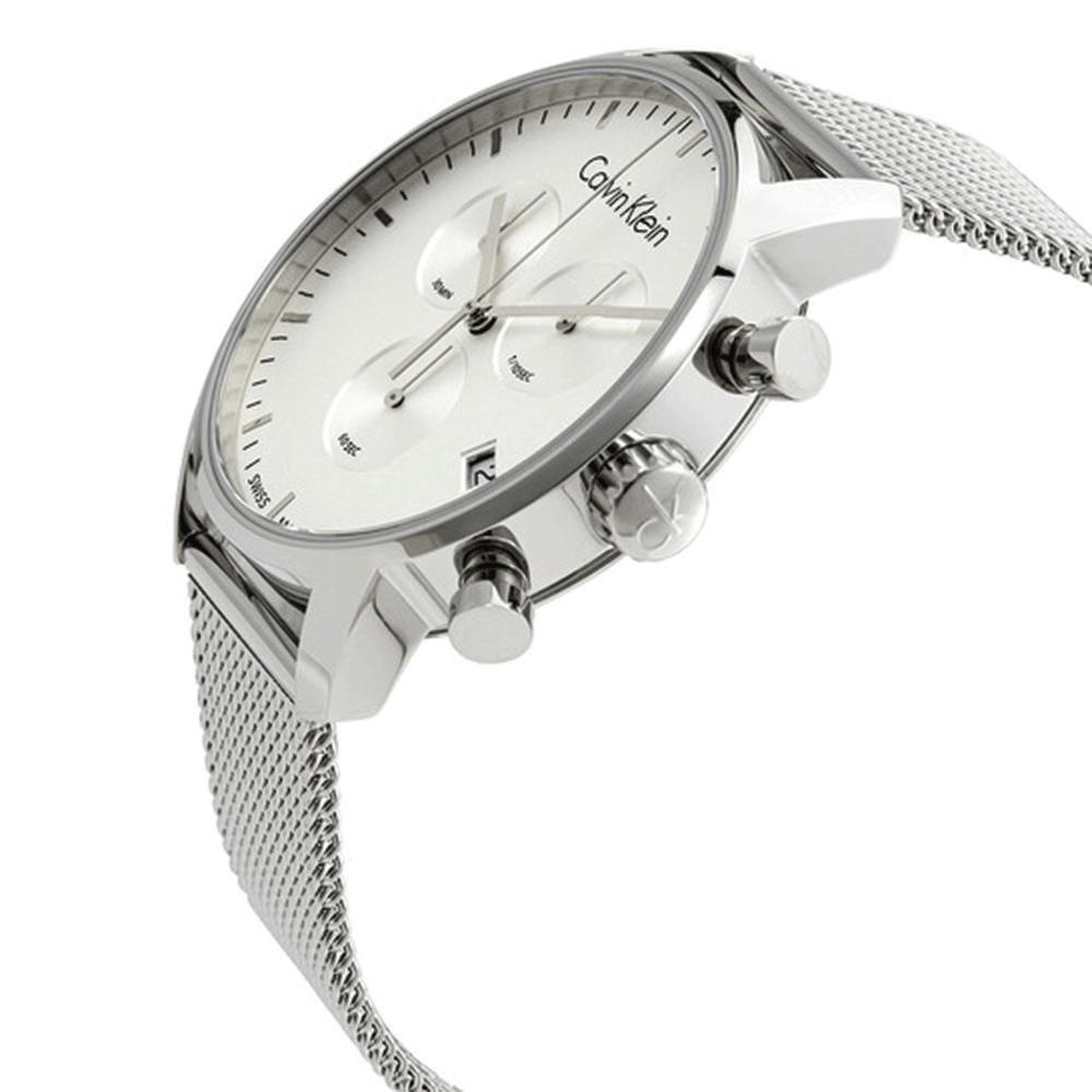 Shop Authentic Calvin Klein City Chronograph White Dial Silver Mesh Bracelet Watch for Men - K2G27126 - Luxxuri