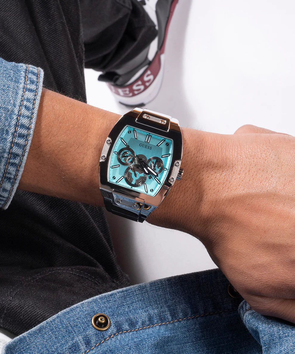 Shop Authentic Guess Phoenix Multi Function Aqua Blue Dial Silver Steel Strap Watch for Men - GW0456G4 - Luxxuri