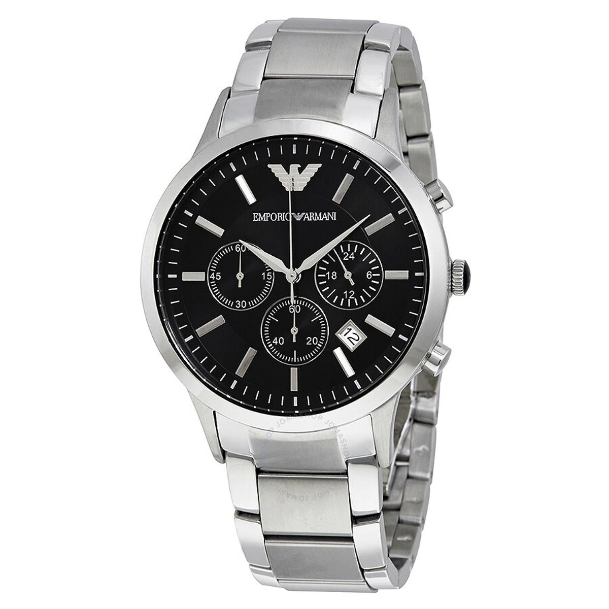 Shop Authentic Emporio Armani Classic Chronograph Black Dial Silver Steel Strap Watch For Men - AR2434 - Luxxuri