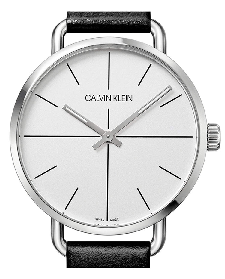 Shop Authentic Calvin Klein Even Silver Dial Black Leather Strap Watch for Men - K7B211CY - Luxxuri