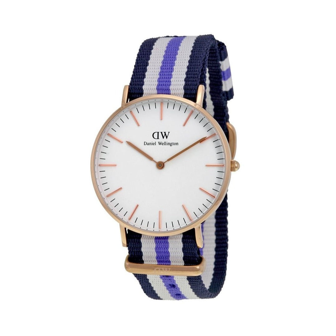 Shop Authentic Daniel Wellington Classic Trinity White Dial Three Tone Nylon Strap Watch For Women - 0509DW - Luxxuri