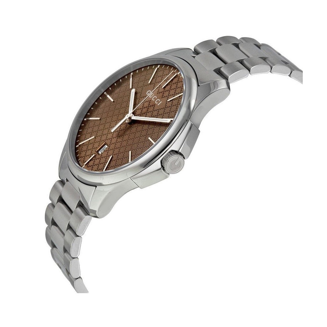 Shop Authentic Gucci G Timeless Quartz Brown Dial Silver Steel Strap Watch for Men - YA126317 - Luxxuri