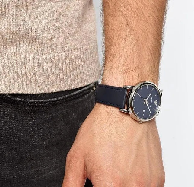 Shop Authentic Emporio Armani Classic Quartz Blue Dial Black Leather Strap Watch For Men - AR1731 - Luxxuri