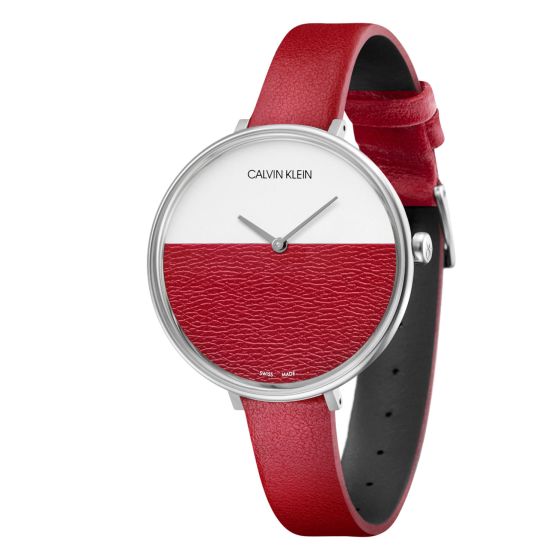 Shop Authentic Calvin Klein Rise Yellow Red Dial Red Leather Strap Watch for Women - K7A231UP - Luxxuri