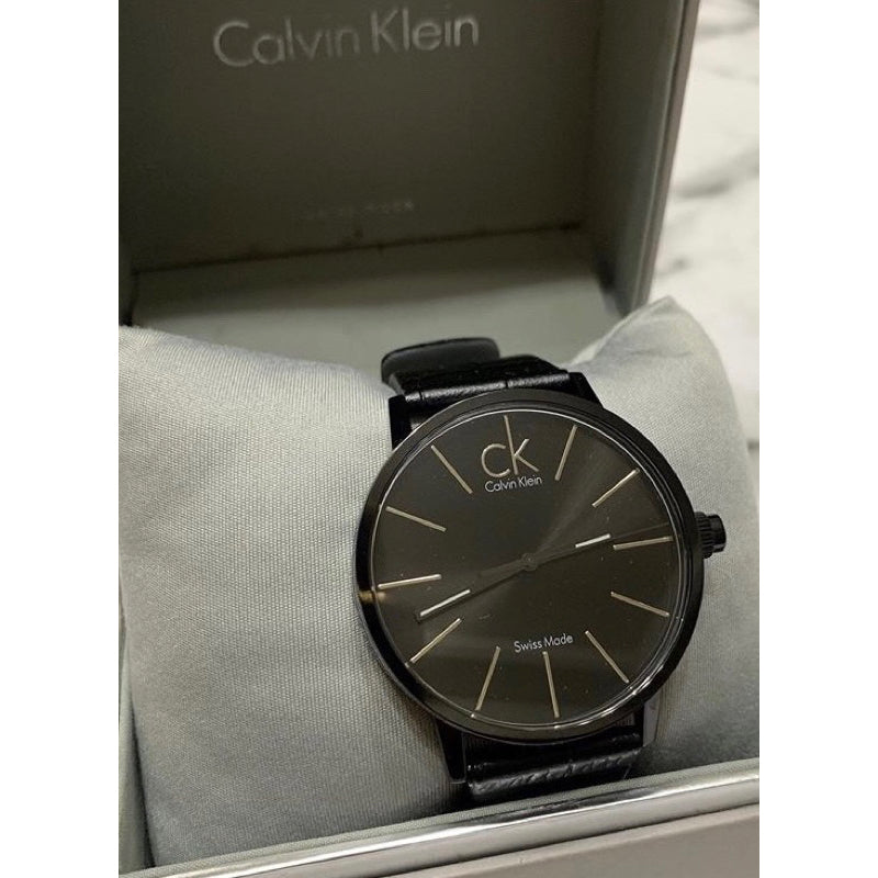 Shop Authentic Calvin Klein Post Minimal Black Dial Black Leather Strap Watch for Men - K7621401 - Luxxuri
