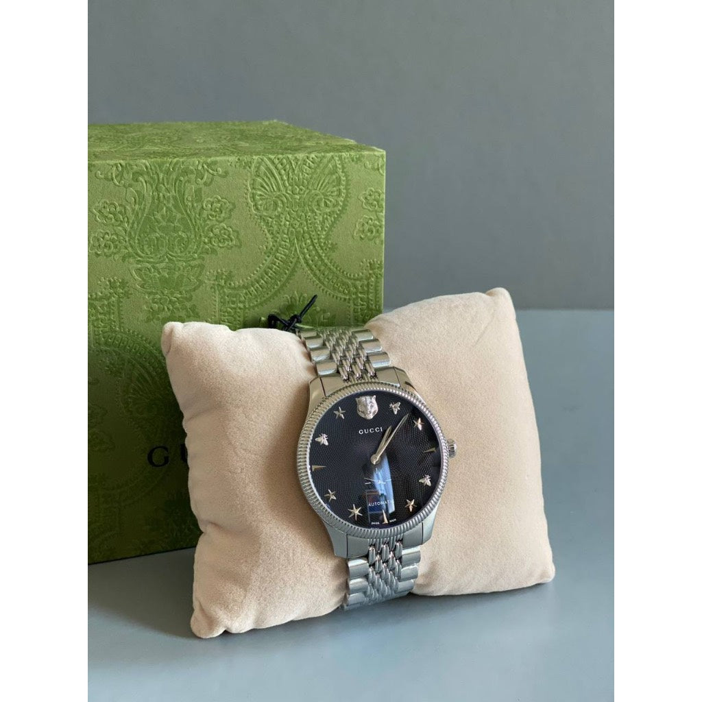 Shop Authentic Gucci G Timeless Automatic Black Dial Silver Steel Strap Watch For Men - YA126353 - Luxxuri