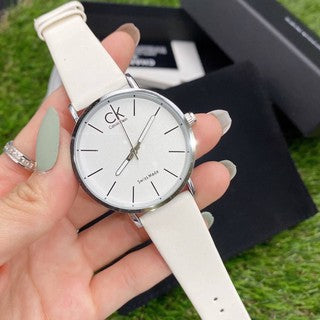 Shop Authentic Calvin Klein Post Minimal Silver Dial White Leather Strap Watch for Men - K7621126 - Luxxuri