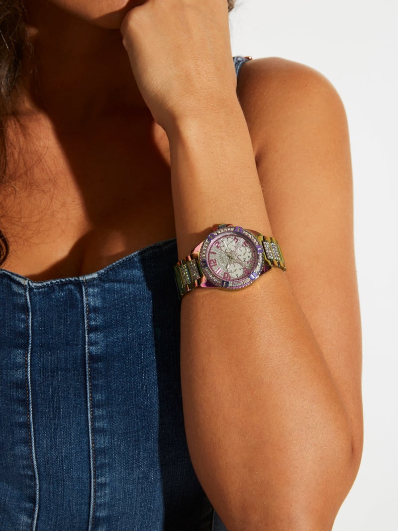 Shop Authentic Guess Lady Frontier Diamonds Silver Dial Multicolor Steel Strap Watch for Women - GW0044L1 - Luxxuri